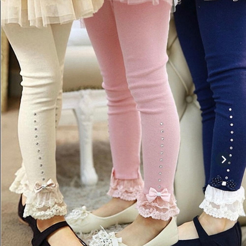 Girls Lace Trim Ruffle Leggings